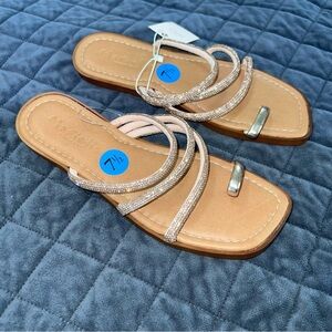 Mariella Rose Gold Rhinestone Sandals Shoe Size 7.5 Pink Tan Made In Italy